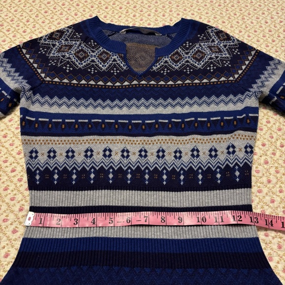 Athleta Fara Fair Isle Sweater Dress Split V-Neck Blue Women Size Medium - Picture 7 of 15